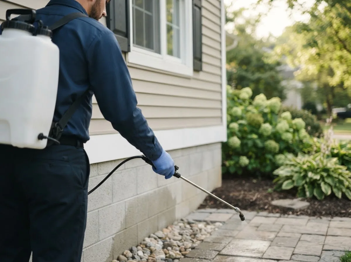 Pest control technician inspecting a home in Ottine, TX